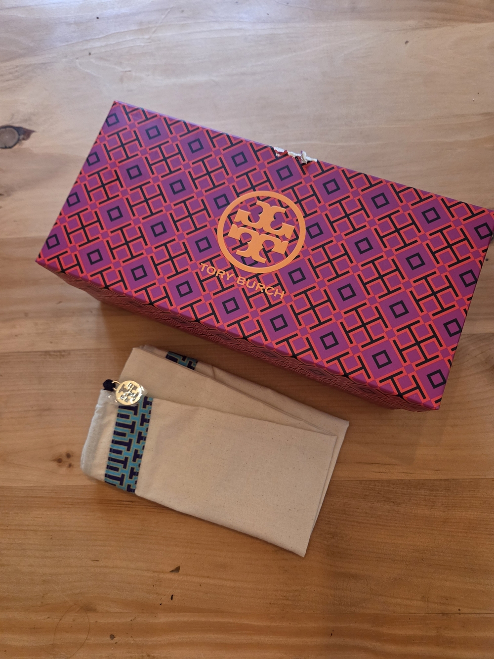 Tory Burch Pink & Orange Shoe Box (empty) and Bag